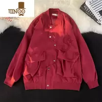 YANXU美式复古工装外套男士秋季不规则设计感潮牌刺绣飞行员棒球服夹克