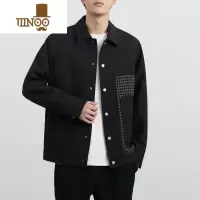 YANXU设计感拼接夹克男潮牌痞帅宽松百搭翻领外套男士2023秋季休闲上衣