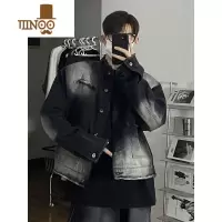 YANXU设计感小众毛边牛仔外套男高街潮牌复古水洗渐变宽松立领夹克