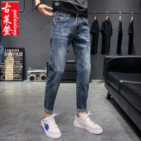 古莱登春季新款牛仔裤男韩版潮牌复古百搭痞帅社会小伙修身小脚牛仔裤男