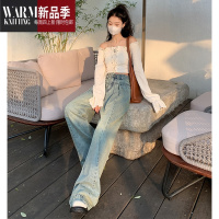 SHANCHAO美式设计感宽松阔腿牛仔裤女早春高腰显瘦百搭垂感拖地长裤潮