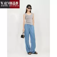 SHANCHAO2023新款凉爽舒适抽绳松紧腰醋酸牛仔裤女