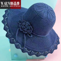 SHANCHAO可水洗折叠帽子夏女士遮阳韩版太阳帽大檐沙滩凉帽盆针织帽女