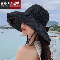 SHANCHAO夏季黑胶蝴蝶结遮阳帽女日韩帽子大檐遮脸太阳空顶帽