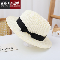 SHANCHAO韩版草帽女遮阳沙滩帽英伦复古平顶小清新礼帽亲子帽夏天出游