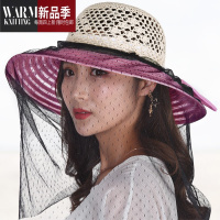 SHANCHAO防蚊帽子女面纱透气遮脸带面纱的帽子夏天女士太阳帽折叠两用