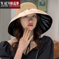 SHANCHAO折叠太阳帽子女夏季黑胶蝴蝶收纳袋结遮阳帽韩版uv渔夫帽透气