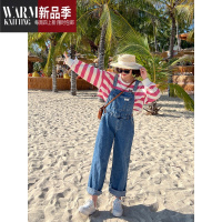 SHANCHAO微胖2023年新款女装胖mm显瘦宽松筒牛仔裤背带裤