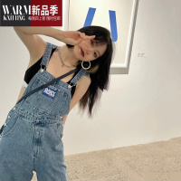 SHANCHAO美式复古牛仔背带裤女夏季新款宽松显瘦减龄高腰筒休闲拖地长裤