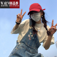 SHANCHAO酷盐系牛仔背带裤女春设计感小众美式复古宽松减龄筒阔腿连体裤