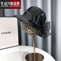 SHANCHAO欧根纱礼帽子女夏季遮阳太阳帽时尚洋气质花朵渔夫帽