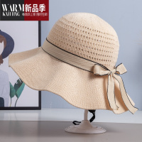 SHANCHAO米色夏天棉麻镂空遮阳帽春季旅游凉帽子女士洋气可折叠渔夫帽