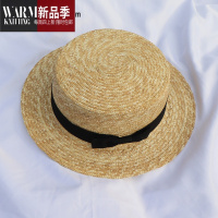 SHANCHAO海边度假平顶帽子女夏小清新网红草帽韩版太阳遮阳沙滩编织潮