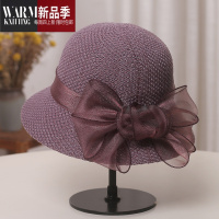 SHANCHAO韩国欧根纱蝴蝶结时尚优雅礼帽女士日系小沿盆帽遮阳帽子