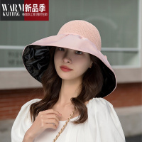 SHANCHAO帽子女夏季大檐黑胶渔夫帽蝴蝶结太阳帽遮脸收纳袋款帽遮阳帽