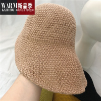 SHANCHAO透气棉麻遮阳帽子女夏帽针织渔夫帽可扎马尾大沿太阳帽韩版帽
