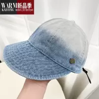 SHANCHAO牛仔渔夫帽女2023夏季新款遮阳帽大头围鸭舌太阳帽子