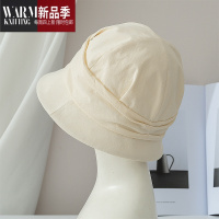 SHANCHAO日系渔夫帽女春季百搭棉质遮阳堆堆贝雷帽复古褶皱盆帽小沿帽