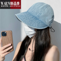 SHANCHAO牛仔渔夫帽夏季女款百搭素颜盆帽遮脸大头围时尚鸭舌太阳帽子