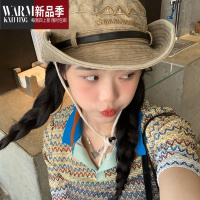 SHANCHAO西部辣妹牛仔帽子女复古水洗抽绳渔夫帽遮阳帽户外登山太阳帽