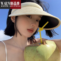 SHANCHAO空顶草帽女夏季户外骑车黑胶遮阳帽韩国无顶太阳帽子