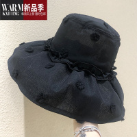SHANCHAO夏天新款大檐渔夫帽子女出游折叠紫外线沙滩帽平顶小花盆帽潮