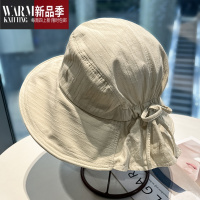 SHANCHAO夏季日系渔夫帽女简约纯色韩版蝴蝶结盆帽出游遮阳帽
