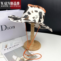 SHANCHAO帽子女款欧美风西部牛仔帽奶牛纹复古大檐礼帽夏季遮阳帽