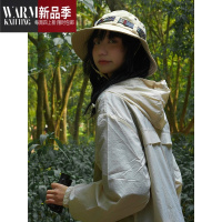 SHANCHAO日系户外大檐渔夫帽女夏季露营登山遮阳帽百搭透气抽绳徒步帽