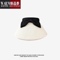 SHANCHAO日系蝴蝶结草编空顶帽子女夏季出游沙滩帽扎马尾帽草帽无顶帽