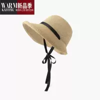 SHANCHAO赫本风法式草帽女夏季遮阳帽设计感可折叠度假草编绑带太阳帽