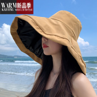 SHANCHAO黑胶帽子女夏季可折叠大帽檐遮阳渔夫帽uv太阳帽