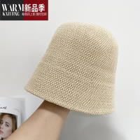SHANCHAO亚麻水桶帽渔夫帽子女轻薄款透气遮阳韩版小头围黑色盆帽