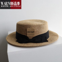 SHANCHAO夏季I网红草编平顶礼帽女平沿帽子英伦小沿草帽遮阳出游潮