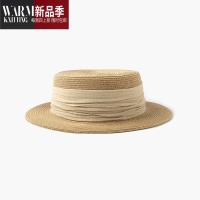 SHANCHAO度假风优雅气质平顶草帽女夏季海边旅游遮阳帽法式礼帽太阳帽