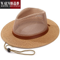 SHANCHAO帽子男士夏天爸爸草帽遮阳帽休闲礼帽夏季透气大檐老人太阳帽