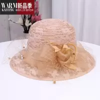 SHANCHAO欧美蕾丝网纱遮阳帽子女士夏可折叠渔夫帽出游透气太阳帽礼帽