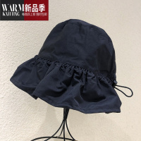 SHANCHAO韩国抽绳波浪帽檐小沿遮阳黑日系显脸小盆帽潮百搭太阳帽