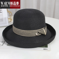 SHANCHAO法式遮阳帽子女式夏天卷边盆帽英伦时尚帽黑色太阳帽宽檐礼帽
