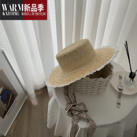 SHANCHAO平顶大檐草帽女夏季度假出游遮阳帽子海边遮脸沙滩帽太阳帽