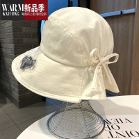 SHANCHAO蝴蝶结渔夫帽子女大头围款纯色出游宽檐遮脸太阳帽帽