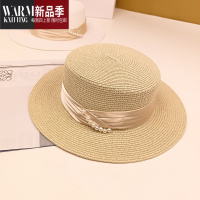 SHANCHAO法式名媛风珍珠白色网红礼帽女韩版遮阳出游度假平顶草帽