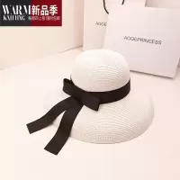 SHANCHAO复古赫本黑色网红草帽遮阳帽度假海边沙滩帽子女夏大檐太阳帽