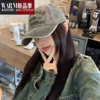 SHANCHAO遮阳帽时髦街头鸭舌帽复古遮做旧英文刺绣贴布棒球帽女