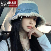 SHANCHAO渐变牛仔渔夫帽女夏季日系大头围水桶盆帽遮阳显脸小帽子女款