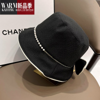 SHANCHAO渔夫帽女新款网红蝴蝶结珍珠帽子日系平顶时尚百搭盆帽潮