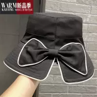 SHANCHAO帽子女蝴蝶结渔夫帽新款遮阳帽沙滩帽2023年盆帽太阳帽