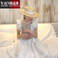 SHANCHAO平顶帽子女夏季草帽度假麦秆编织海边沙滩帽网红遮阳英伦礼帽