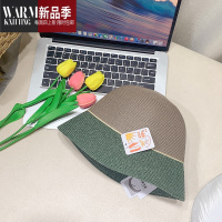 SHANCHAO日系条纹拼接可折叠草帽女小清新文艺宽檐渔夫帽夏天遮阳盆帽