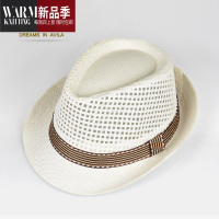 SHANCHAO新款透气草编小礼帽男韩版夏季出游遮阳沙滩帽英伦复古爵士帽